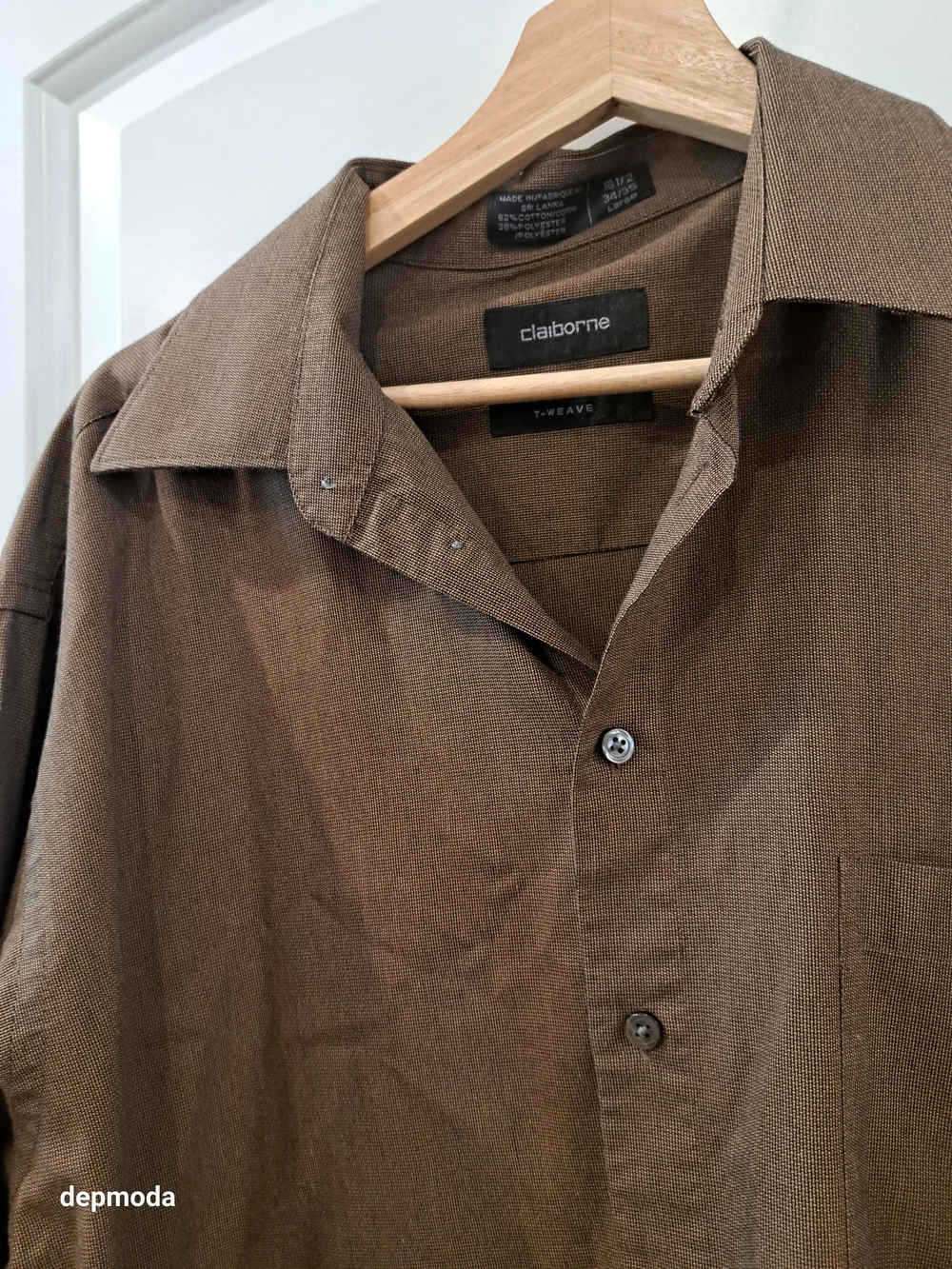 Claiborne Men's T-weave Brown Button-Up Dress Shirt Size Large